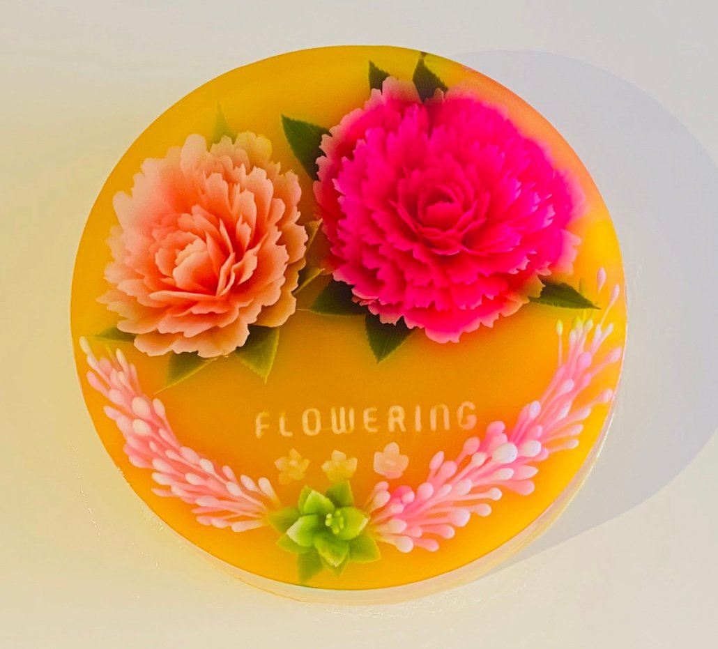 6吋綻放小牡丹雙花果凍蛋糕（百香果口味） - 綻放果凍花 Flowering